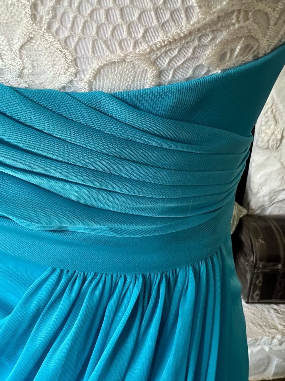 David’s Bridal dress turquoise strapless formal prom bridesmaid size 0 - Picture 5 of 11